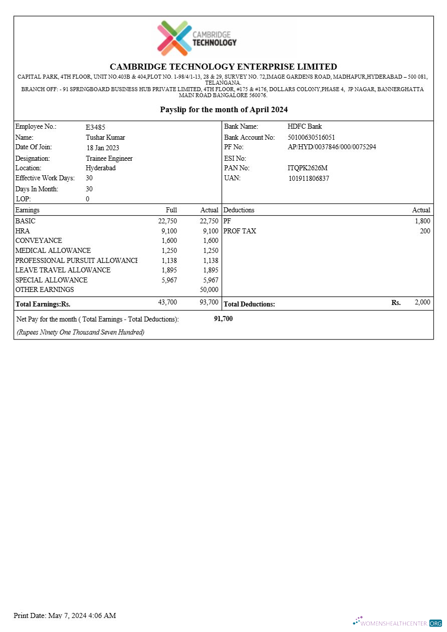 Download Cambridge Technology Enterprises payslip template in Word and PDF formats.pdf, 1 Photoshop template